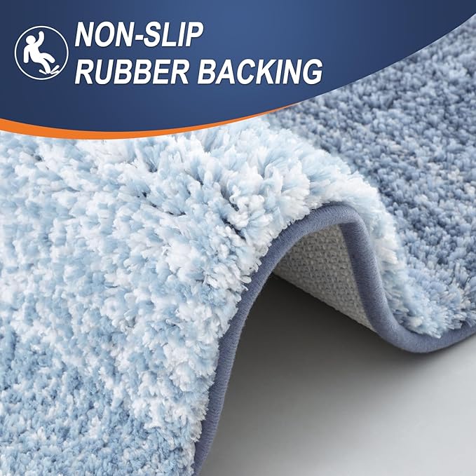 OLANLY Bathroom Runner Rugs 47x24, Extra Soft Absorbent Microfiber Bath Rugs, Rubber Backing, Quick Dry, Machine Washable Bath Mats for Bathroom Floor, Tub and Shower, Home Decor Accessories, Blue