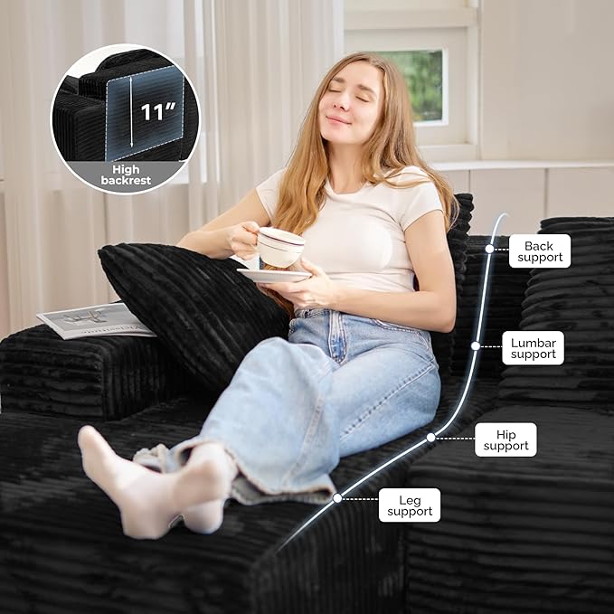 131'' Large Sectional Couches with Chaise, U Shaped Cloud Sofa, No Assembly Required Deep Seat Modular Lounge Bed for Living Room 1PCS, Bedroom