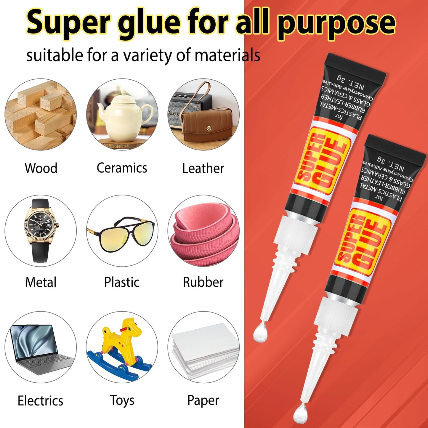 WhizToys Super Glue (12-Pack),Quick-Drying, Clear Liquid Super Glue for Plastic,Metal,Wood, Ceramic,Rubber and More,Strong Bonding Adhesive for Crafts,Repairs,DIY