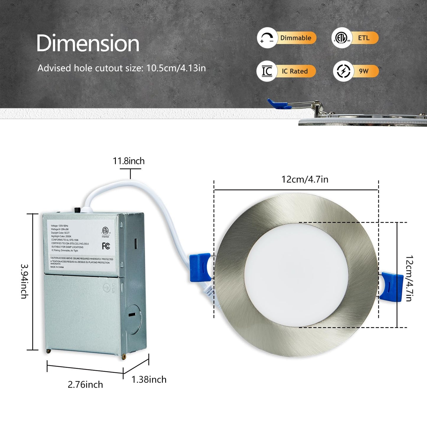 CycevSun Brushed Nickel Recessed Lighting 4 Inch with Night Light 16 Pack, Canless Ultra Thin Wafer Downlight Outdoor Exterior Soffit, Dimmable & 5CCT Selectable, 9W, ETL & Energy Star