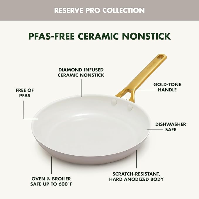 GreenPan Nonstick Reserve Pro 8" Frying Pan, NSF Certified Ceramic, Hard Anodized PFAS-Free Skillet, Stainless Steel Handles, Oven & Dishwasher Safe, Oyster Gray
