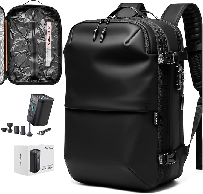 BlackVoyage Vortex Vacuum Seal Travel Backpack 60L Expandable Air Compression System Water Resistant TSA Lock Carry-On Sui...