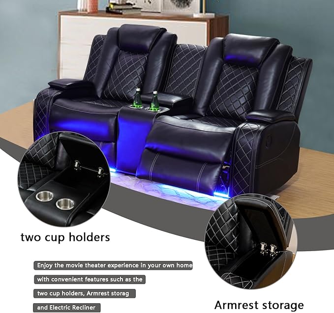 A Ainehome Luxury Furniture Sets Power Recliner Sofa Set Recliner Leather Sofas Loveseat Chair for Living Room Furniture/Small Space/Rv/House/Office/Theater Seating (F-Black,Loveseat)