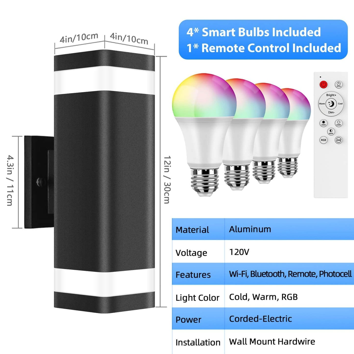 SHIMR Smart RGB Outdoor Wall Lights 2 Pack, WiFi App Control Color Changing Up Down Exterior Sconce with Dusk to Dawn Sensor, Waterproof LED Wall Mount Light Fixture, Compatible with Alexa & Google