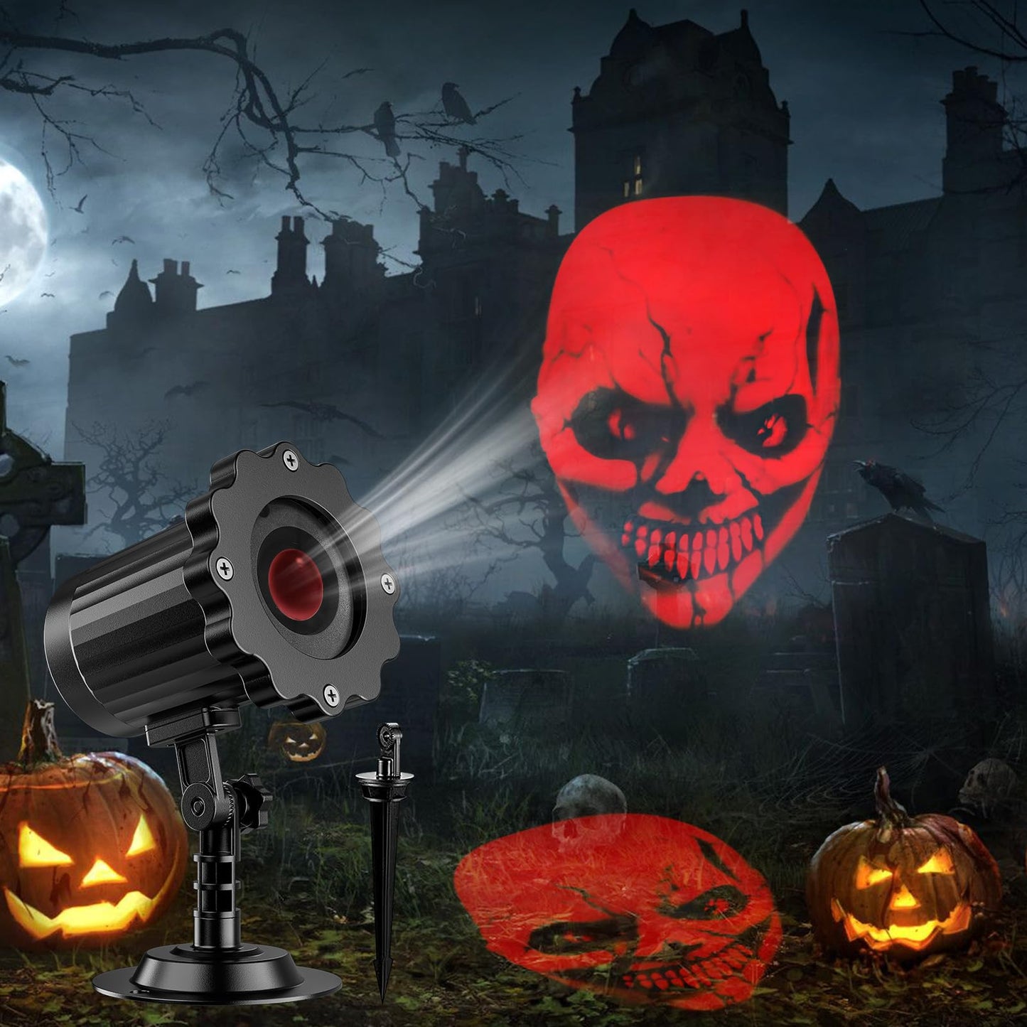 Halloween Decorations Outdoor Indoor - 3D Dynamic Red Skull Halloween Projector Lights,Waterproof Holiday Light for Window,Ground, Roof,Wall,Cemetery Holiday Decor