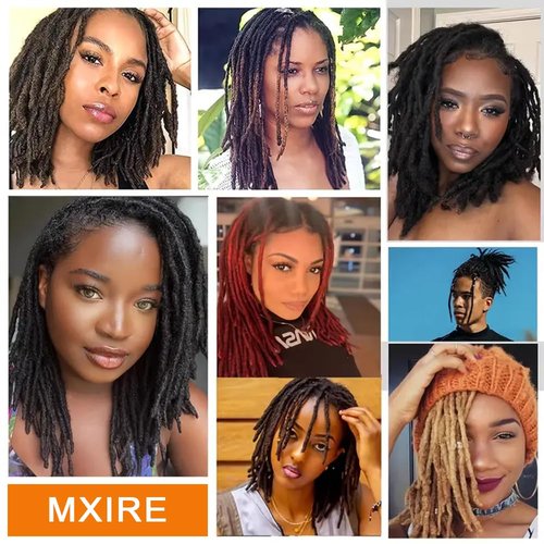 MXIRE 0.8cm Thickness 6 Inch 60 Strands Dreadlock Extensions Real Human Hair for Man/Women/Kids Full Head Handmade Permanent Loc Extensions Bundles Can Be Bleached Dyed Curled Twisted