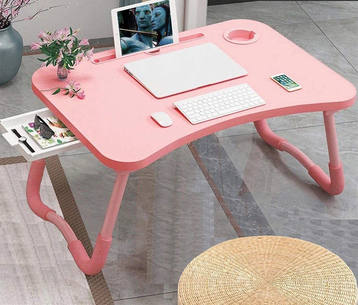 Foldable Bed Table for Laptop, Laptop Desk Table Stand, Laptops Bed Tray Table with Storage Drawer, Notebook Stand Lap Desk for Writing Reading Eating, Portable Laptops Table for Beds Sofa Floor