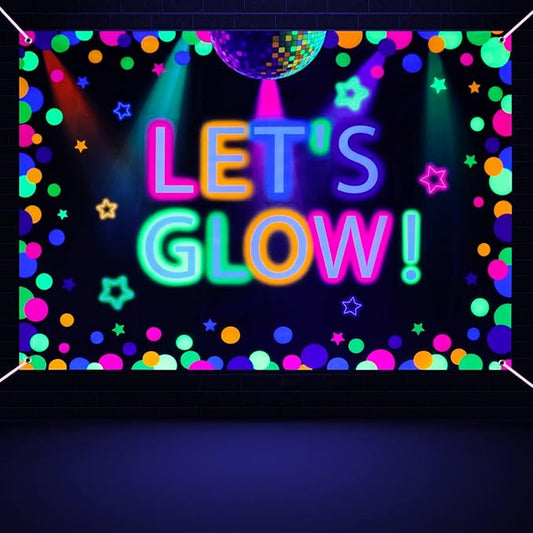 7x5ft Neon Let's Glow Party Backdrop Colorful Photography Background Glow in The Dark Party Supplies, Neon Party Decoratio...