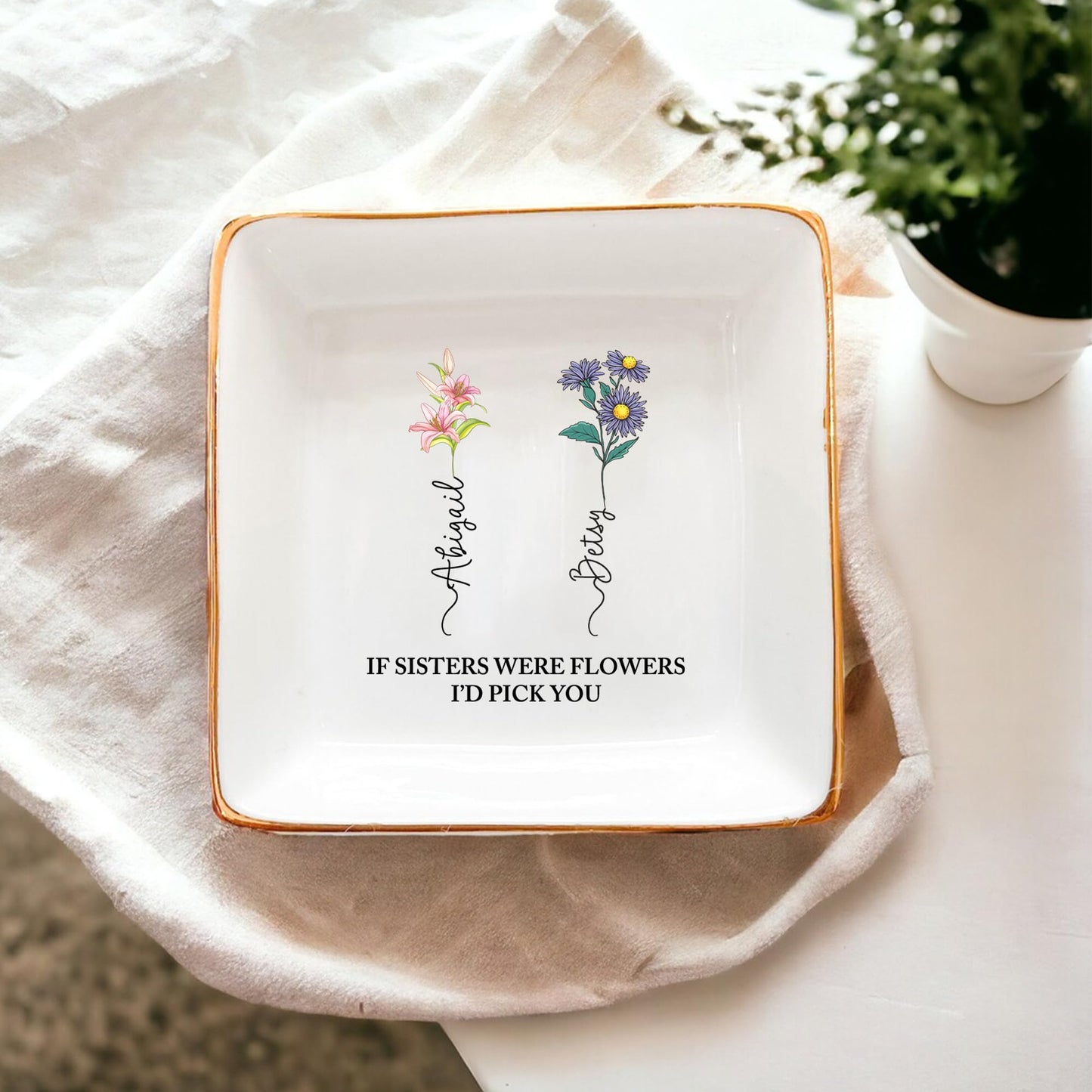 HCRSEVENUS Personalized Jewelry Dish - If Friends Were Flowers, I'd Pick You - Best Friend Birthday Gifts, BFF, Friendship Gift for Women