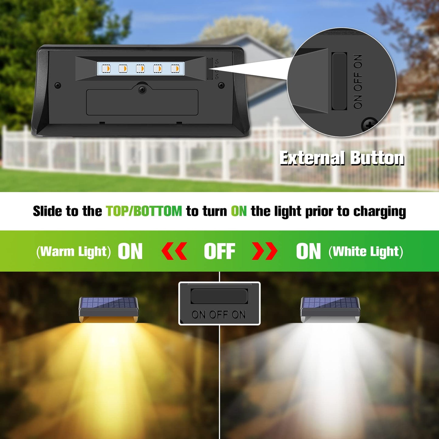 Bridika Solar Fence Lights, Fence Lights Fence Solar Lights Outdoor Waterproof Warm White & Daylight White LED Solar Lights for Backyard, Deck Railing, Stair Handrail and Wall (4 Packs, Plus Size)