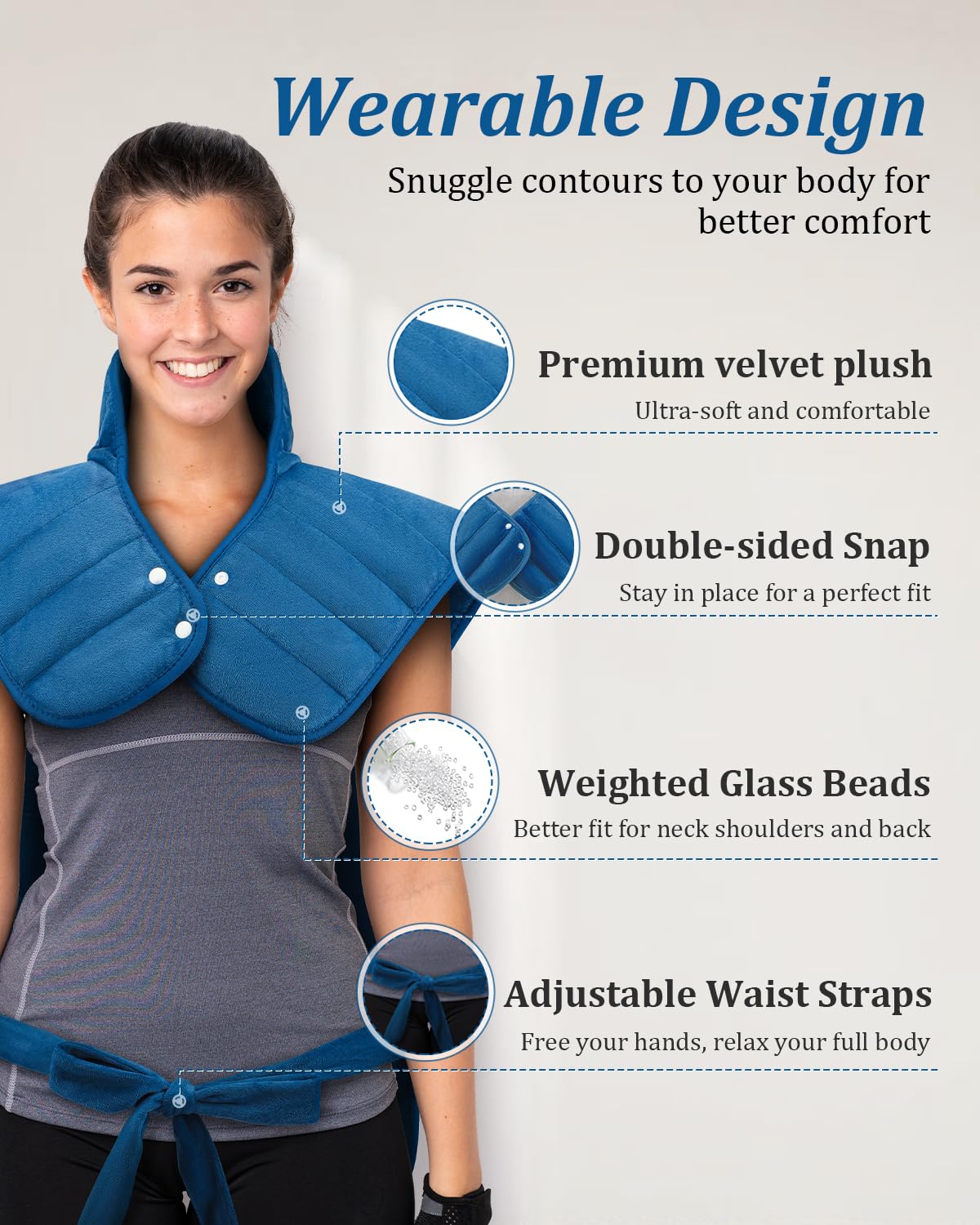 Heating Pad for Neck and Shoulders and Back, Birthday Gifts for Women Men Mom Dad Wife, Weighted Heating Pad for Back Pain Relief, Electric Heat Pad 6 Heat Settings 4 Timers Auto-Off, 22" x 37" Blue