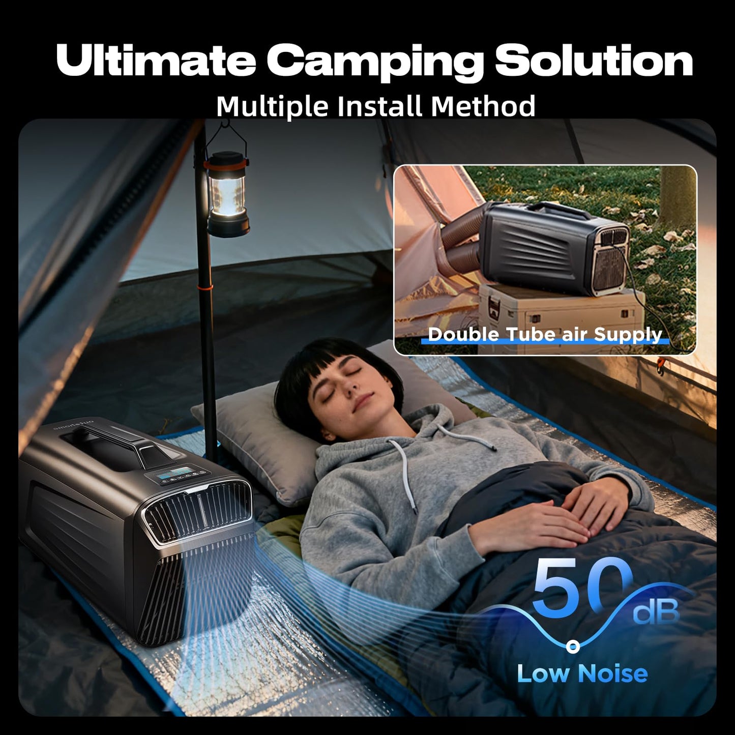Outohome 5200BTU Portable Camping Air Conditioner For Tent Outdoor and Indoor Use,400W Low Power for RV,Truck,Van and Car Cooling (Dark Grey)