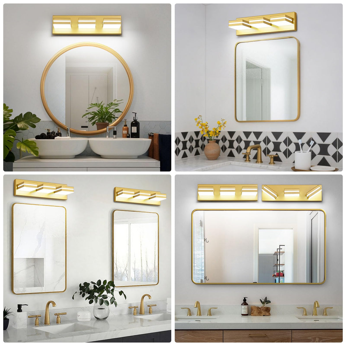JZEKVN Modern LED Bathroom Lights Fixtures(3-Light),Metal Gold Acrylic Wall Lighting,Vanity Lights for Bathroom Over Mirror(6000k 16In