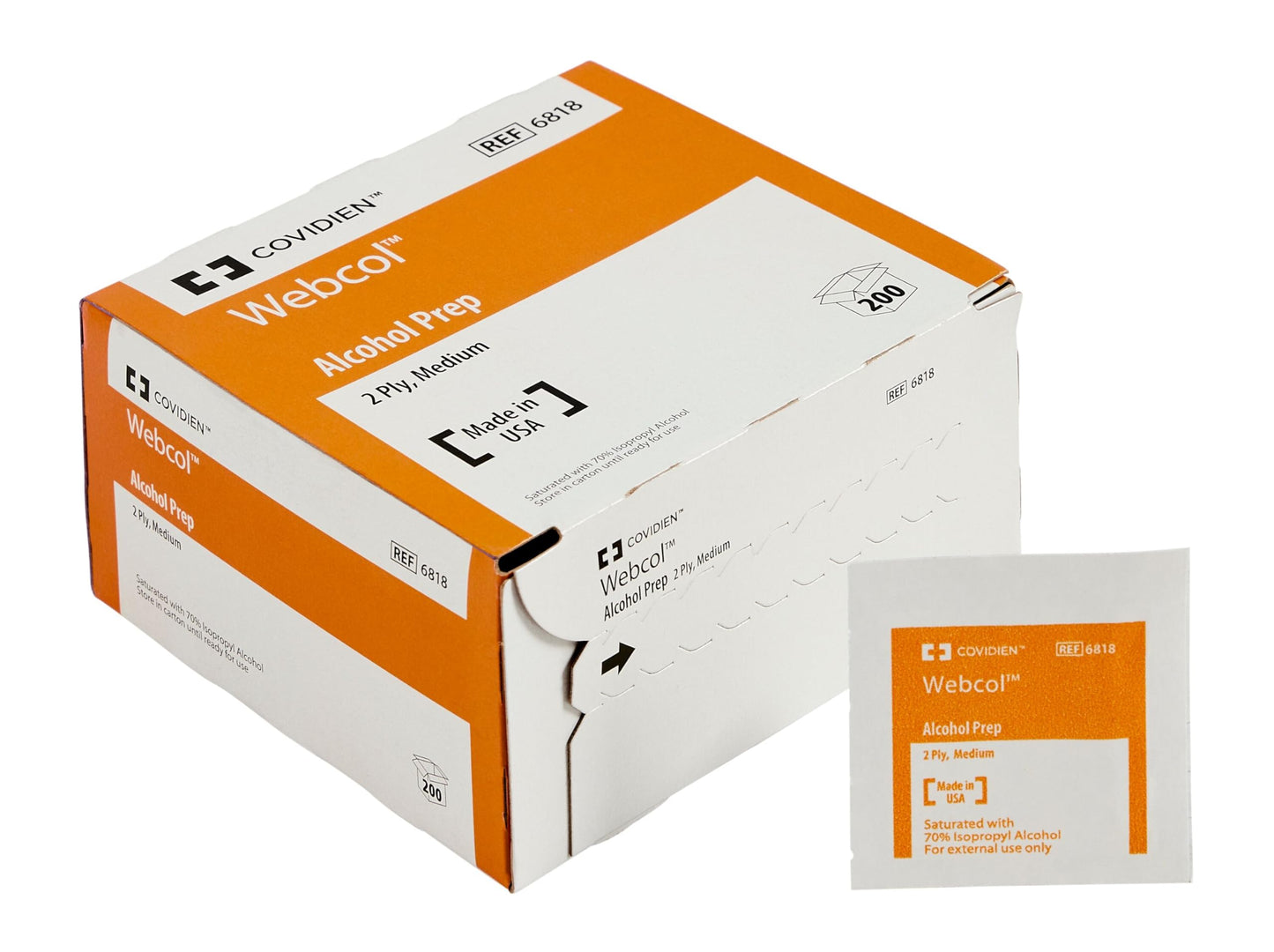 Webcol™ Alcohol Prep Pads, Medium, 2 Ply, 1 Carton of 200 Pads