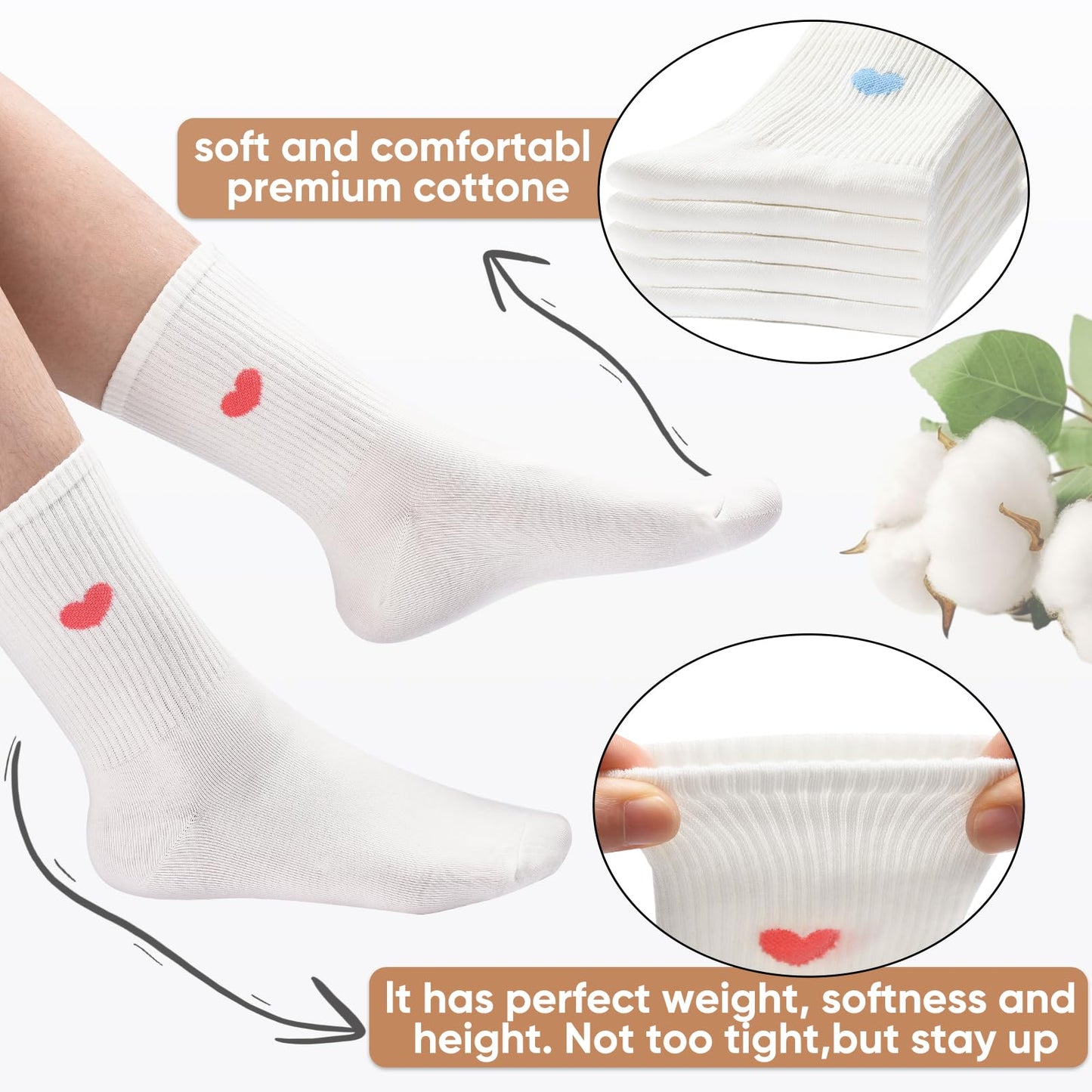 Corlap Women's Cute Cotton Crew Socks - Calf High Dress Socks, Novelty Fun Heart Design 5 Pairs (Gift Box)