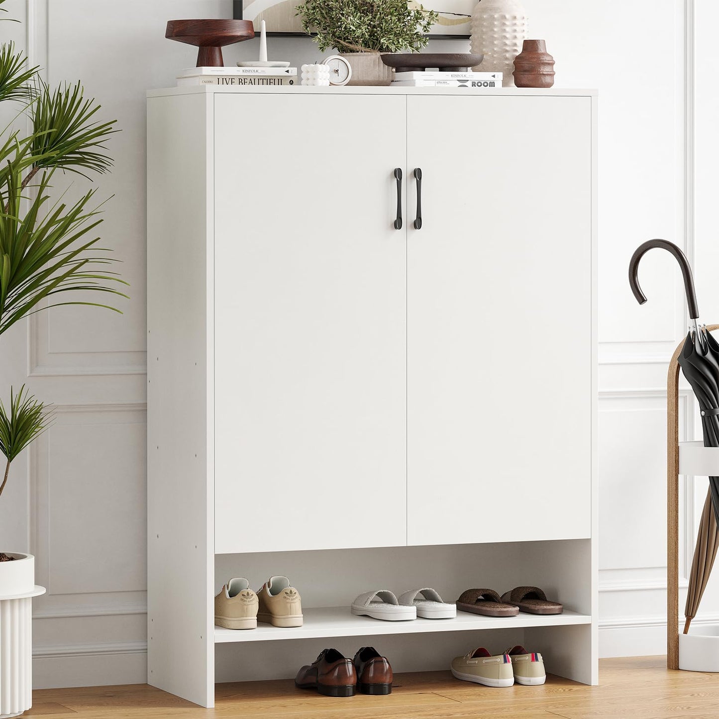 Soohow Shoe Cabinet with Doors, 7 Tier 28 Pairs Shoe Cabinet Storage for Entryway, Hidden Narrow Shoe Cabinets with Adjustable Shelves for Hallway, Living Room