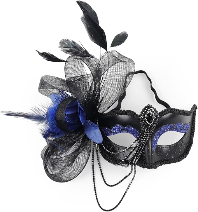 Comott elegant black feather masquerade ball mask for women and men - perfect couple accessory for masquerade Halloween