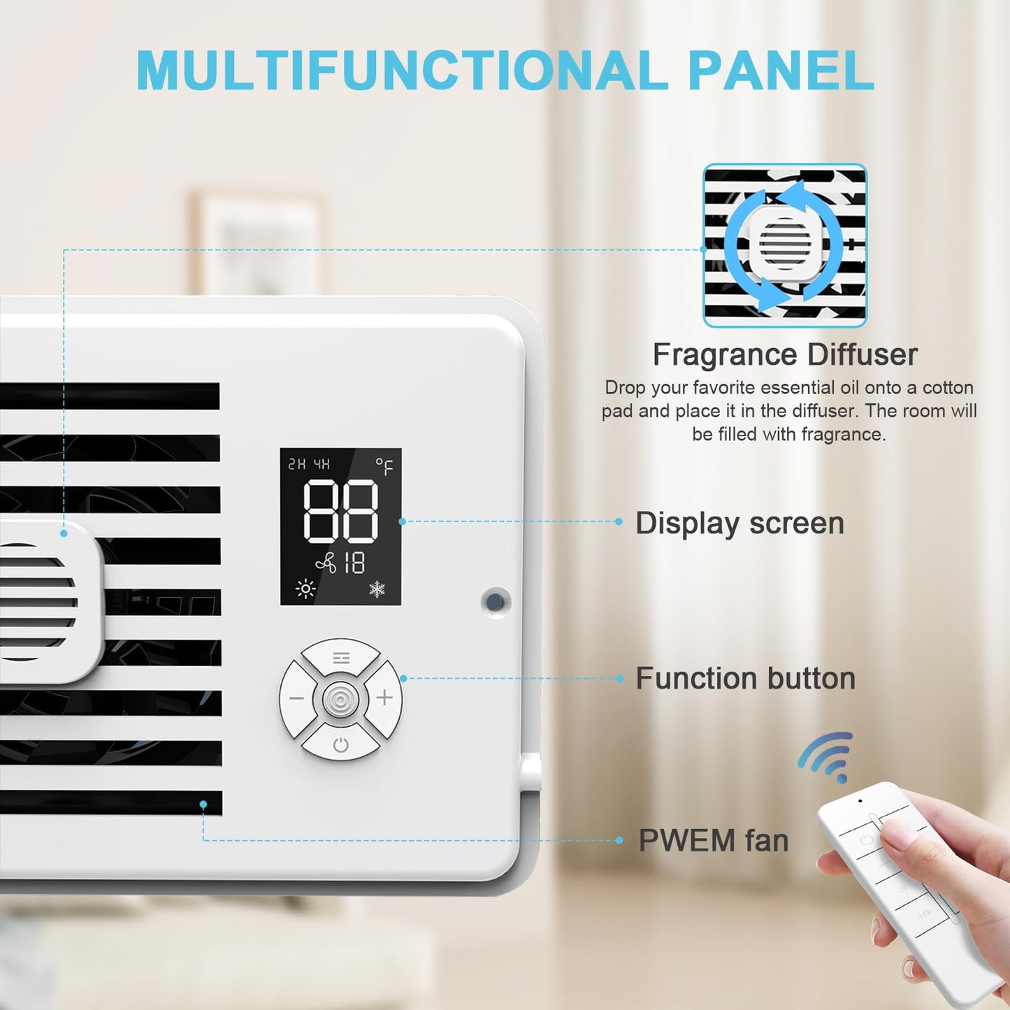 Register Booster Fan For 4 X 12 Vents Only,10 Speeds To Control Cool & Warm Airflow, Air Conditioning Vents With Led Screen Remo