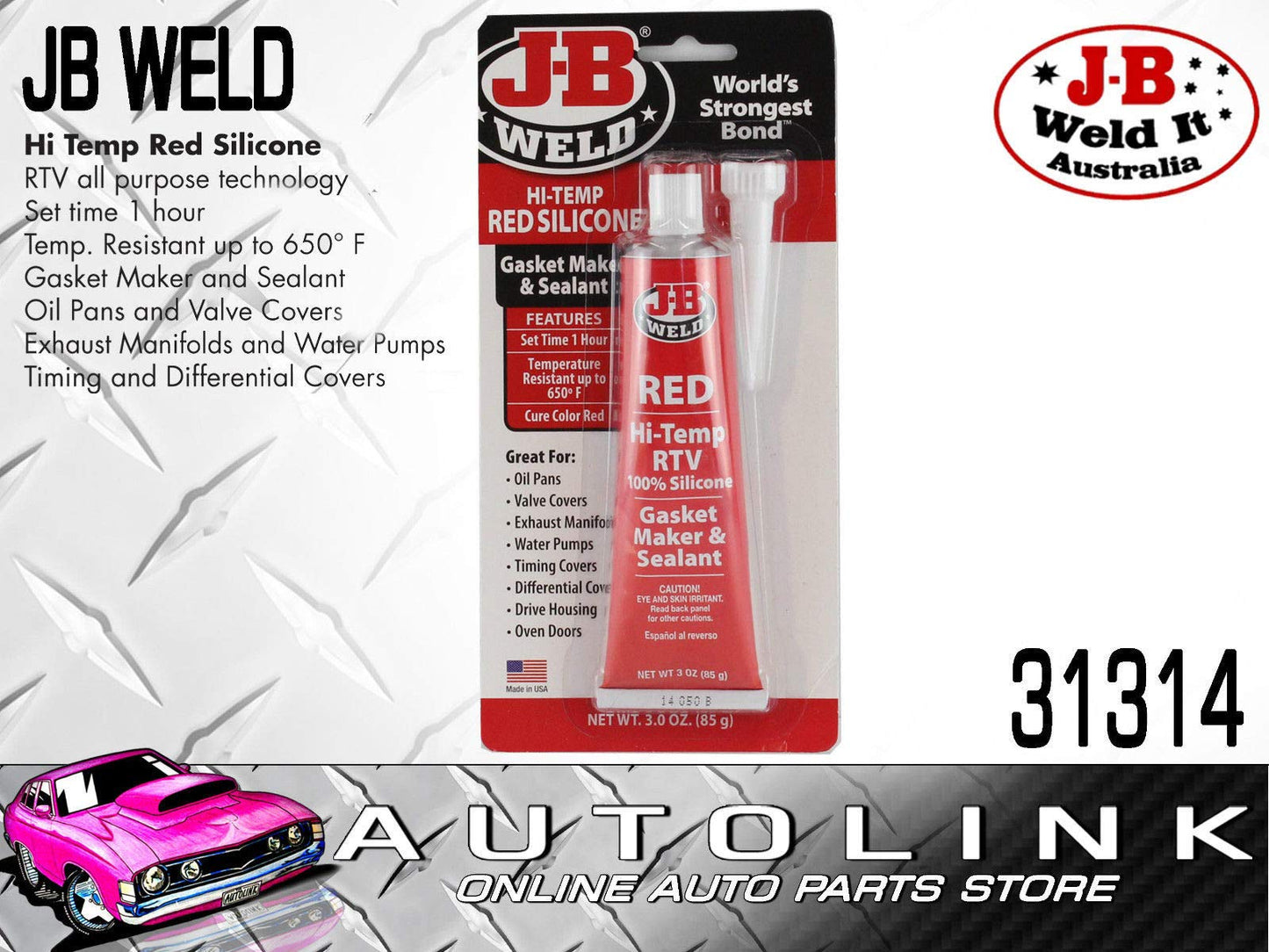 J-B Weld 31314 High Temperature RTV Silicone Gasket Maker and Sealant - Red - 3 oz.