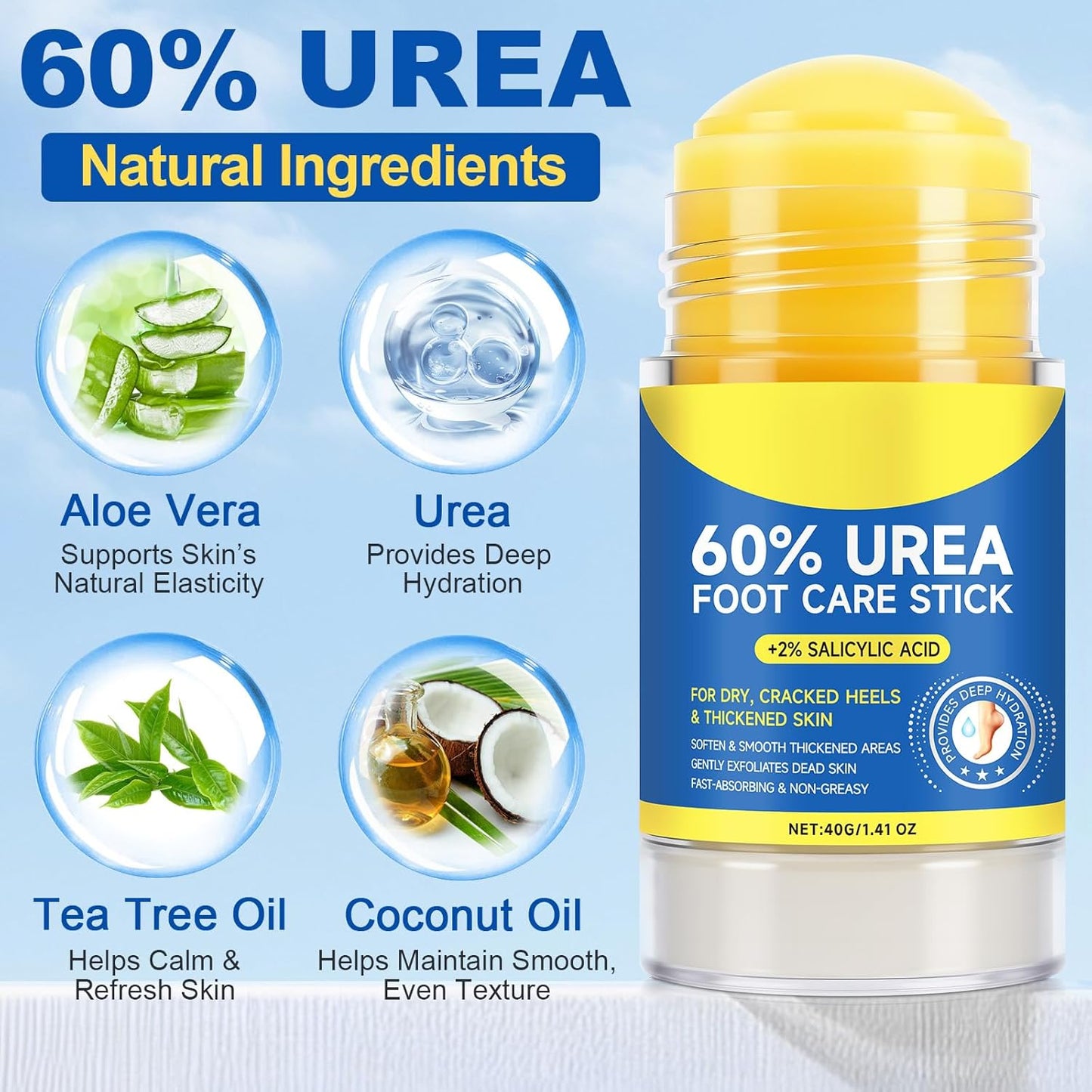 Foot Urea Cream, 60% Urea Cream for Feet Maximum Strength Repair Cracked Skin, Foot Moisturizer Nourish Cracking Rough Dry Heels, Feet Callus Remover Gel (2Pack)