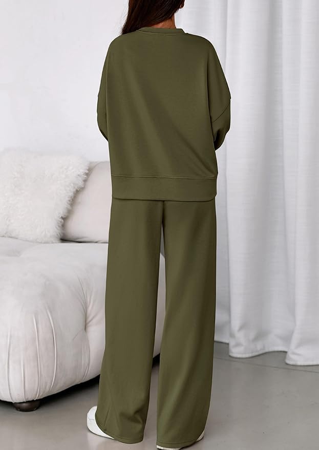PRETTYGARDEN 2 Piece Sets For Women Fall Trendy Long Sleeve Sweatshirt Wide Leg Pants Loungewear Set Matching Sweatsuit