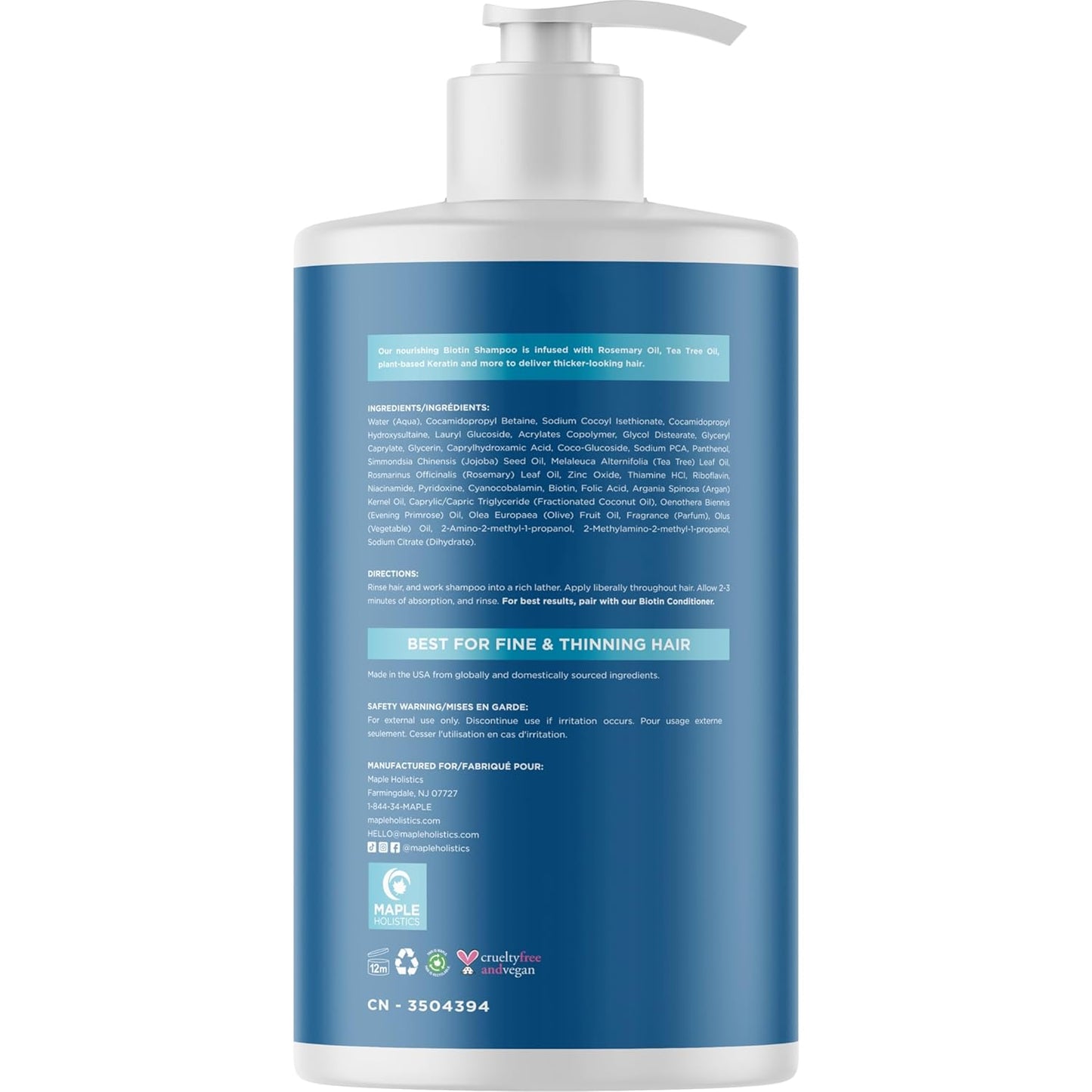 Rosemary and Biotin Shampoo for Thinning Hair - Vegan Volumizing Shampoo for Fine Hair with B Vitamins Argan Oil & Tea Tree Essential Oil - Paraben Silicone and Sulfate Free Vegan Formula (25 Fl Oz)
