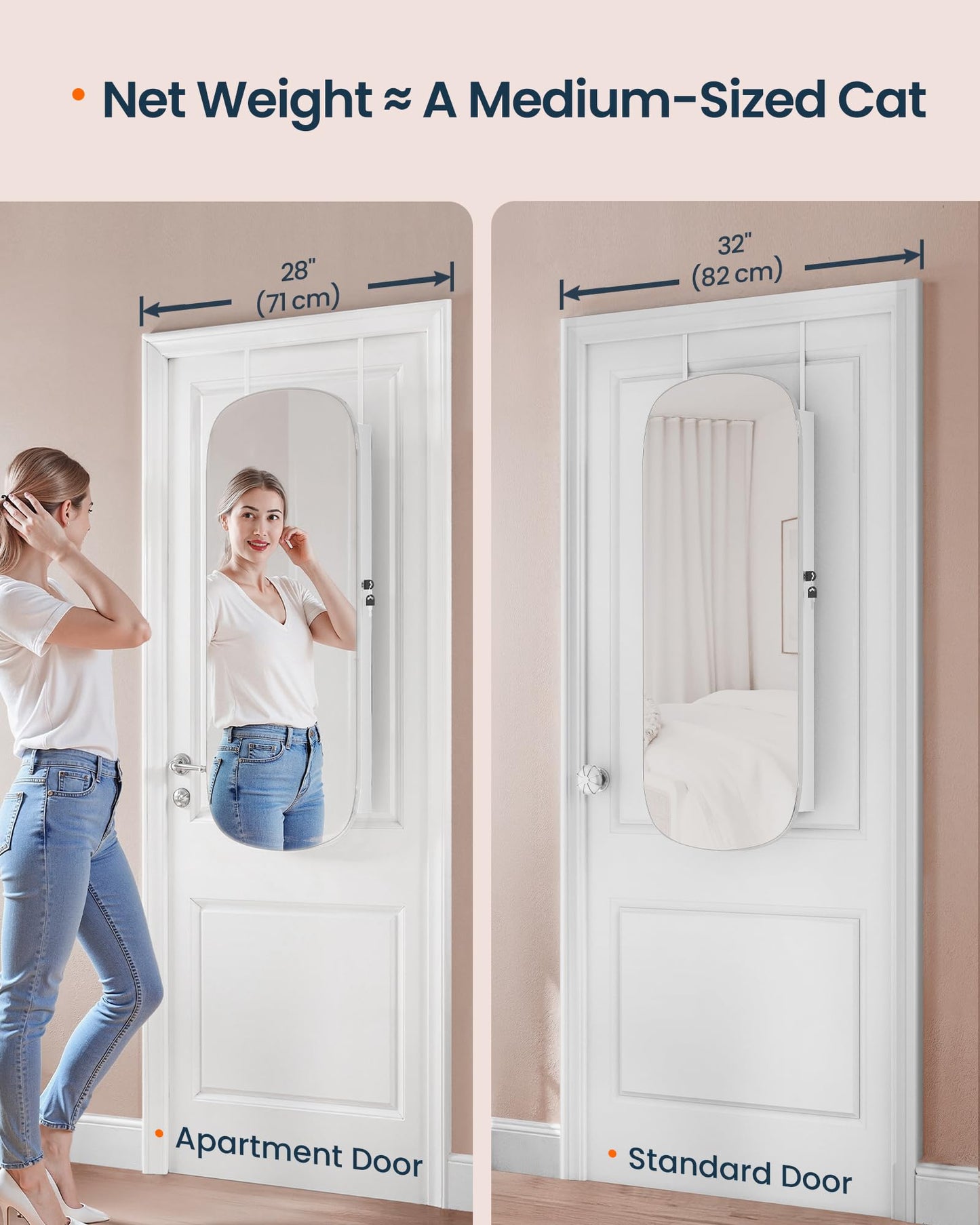 SONGMICS HOME Jewelry Armoire, Mirror Jewelry Cabinet, Full Length Mirror with Storage, Wall or Over The Door Jewelry Organizer Cabinet, Built-in LED, Lockable Armoire, White