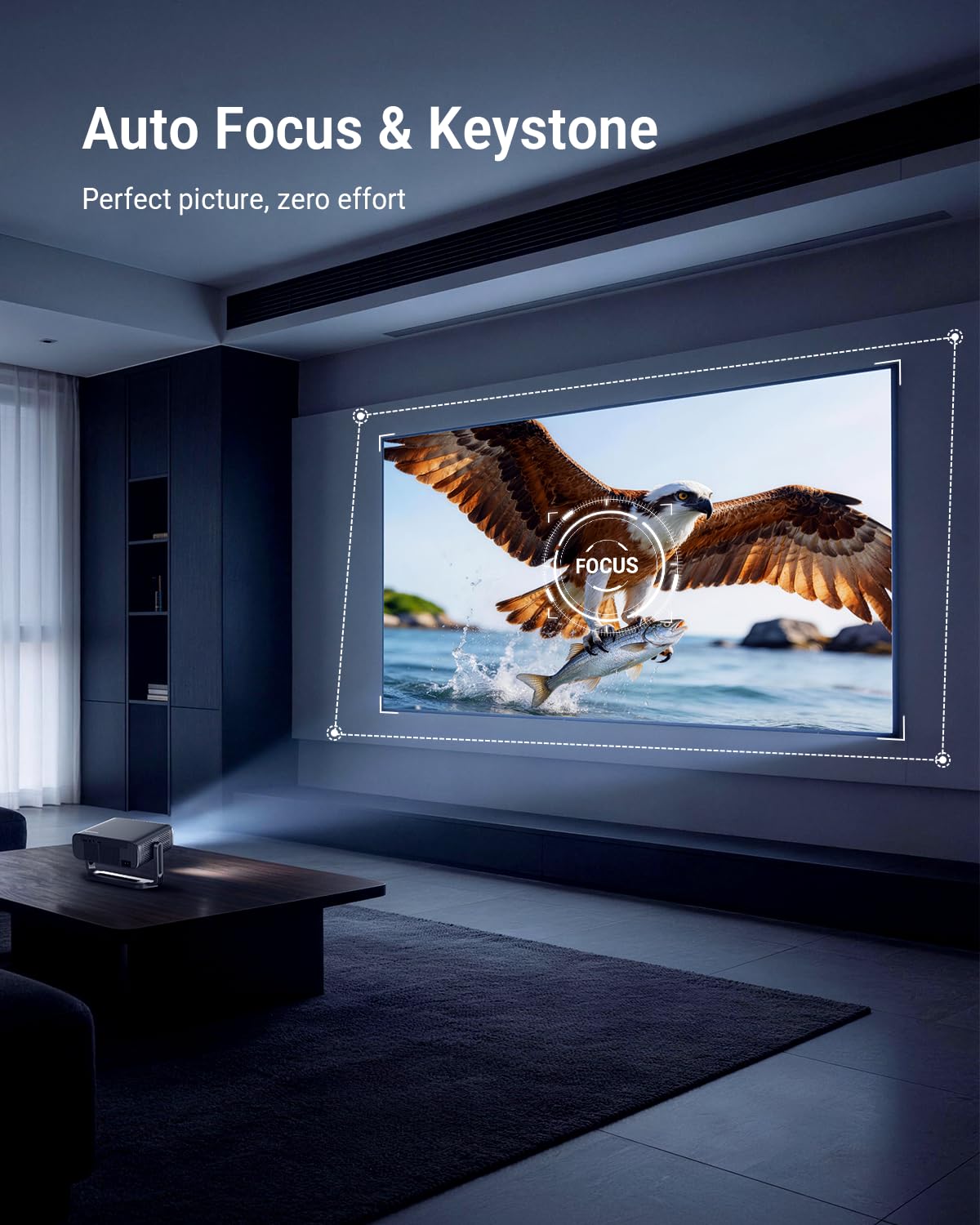 Smart Projector [Built in Google TV and 4K Support] with WiFi and Bluetooth, 2500ANSI, Auto Lens Cap, Portable Outdoor Movie Projector with Built-in Apps Auto Focus for Ceiling/Home Theater/Bedroom