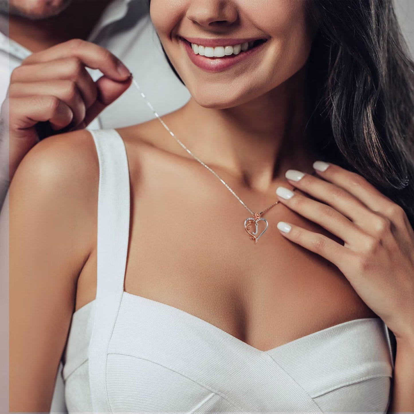Iefil Necklaces for Women Gifts - Anniversary Women Gifts, Birthday Gift for Female, Gift for Wife Girlfriend Mom | Rose Heart Necklaces, Initial K