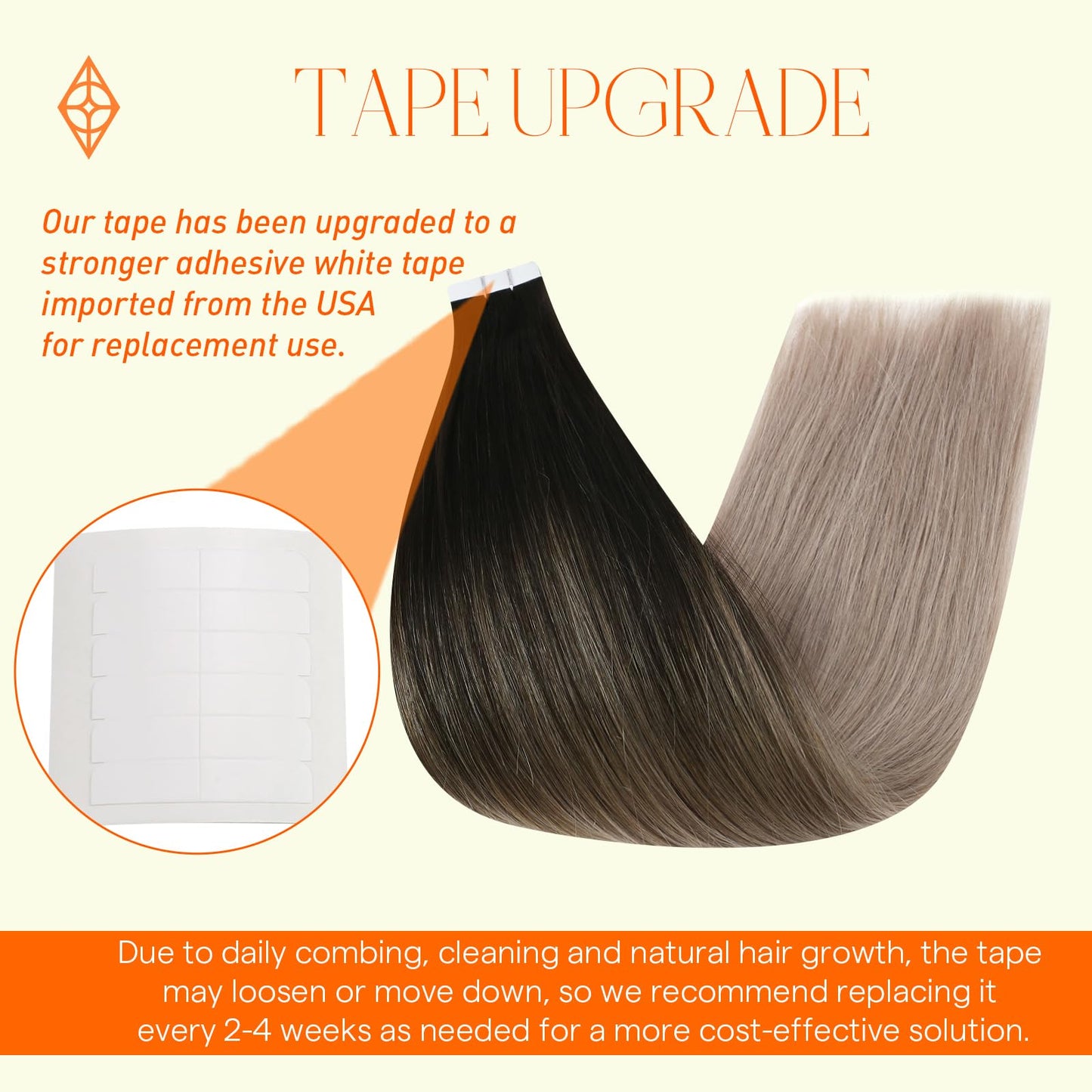 Full Shine Tape in Hair Extensions Human Hair 14 Inch Color 1B Off Black Fading to 18 Ash Blonde Tape in Hair Extensions Invisib