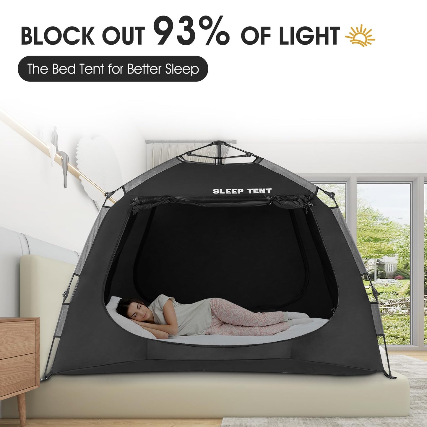 YAVIL Portable Bed Tent Bed Canopy Full Size,ONE-Click Sleeping Tent Breathable Indoor Tent Privacy Large Space with 3 Doors for Kids and Adult
