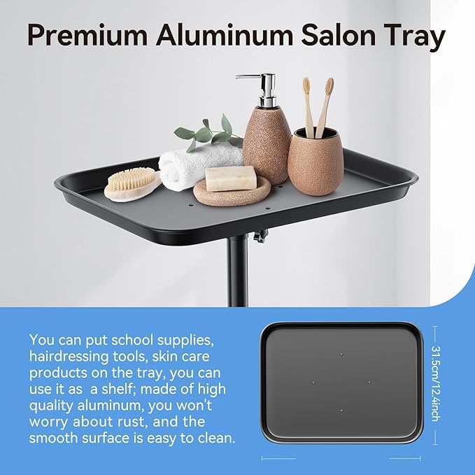 Salon Tray, Adjustable Height Salon Rolling Tray Cart with Wheels, Aluminum Hairstylist Color Tattoo Tray with Wheels for Salon&Spa Use(36inch)
