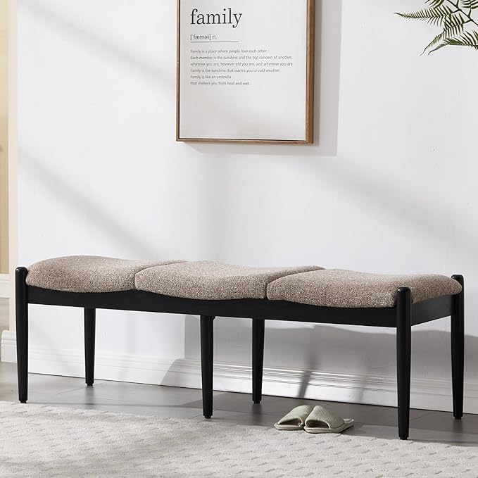 RIVOVA 54.25" Modern Ottoman Benchs Set of 2 Upholstered Linen Bedroom End of Bed Bench Boho Bench Long Seating Bench Entryway Stool with Wood Legs for Living Room/Foyer, Khaki