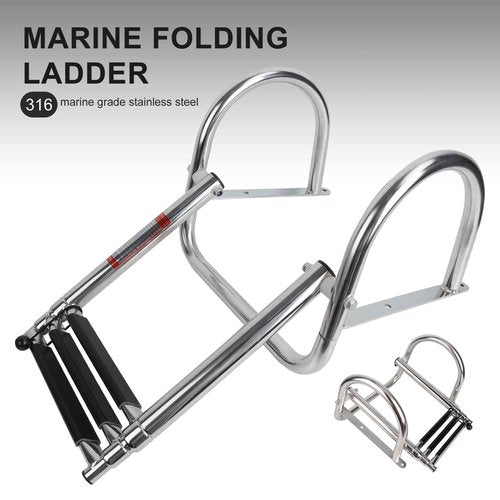 Manumarine 3 Step Pontoon Boat Ladder, Pontoon Ladders for Pontoon Boats, Stainless Steel Rear Entry Inboard Ladders Over Platform