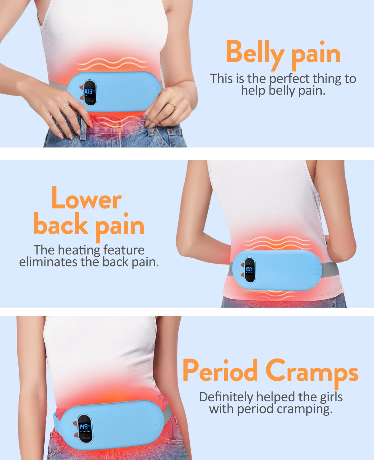Portable Heating Pad for Period Cramps: Cordless Menstrual Heating Pad with 6 Heat Levels and 6 Massage Modes, 3s Fast Heating Gift for Women and Girl(Blue)