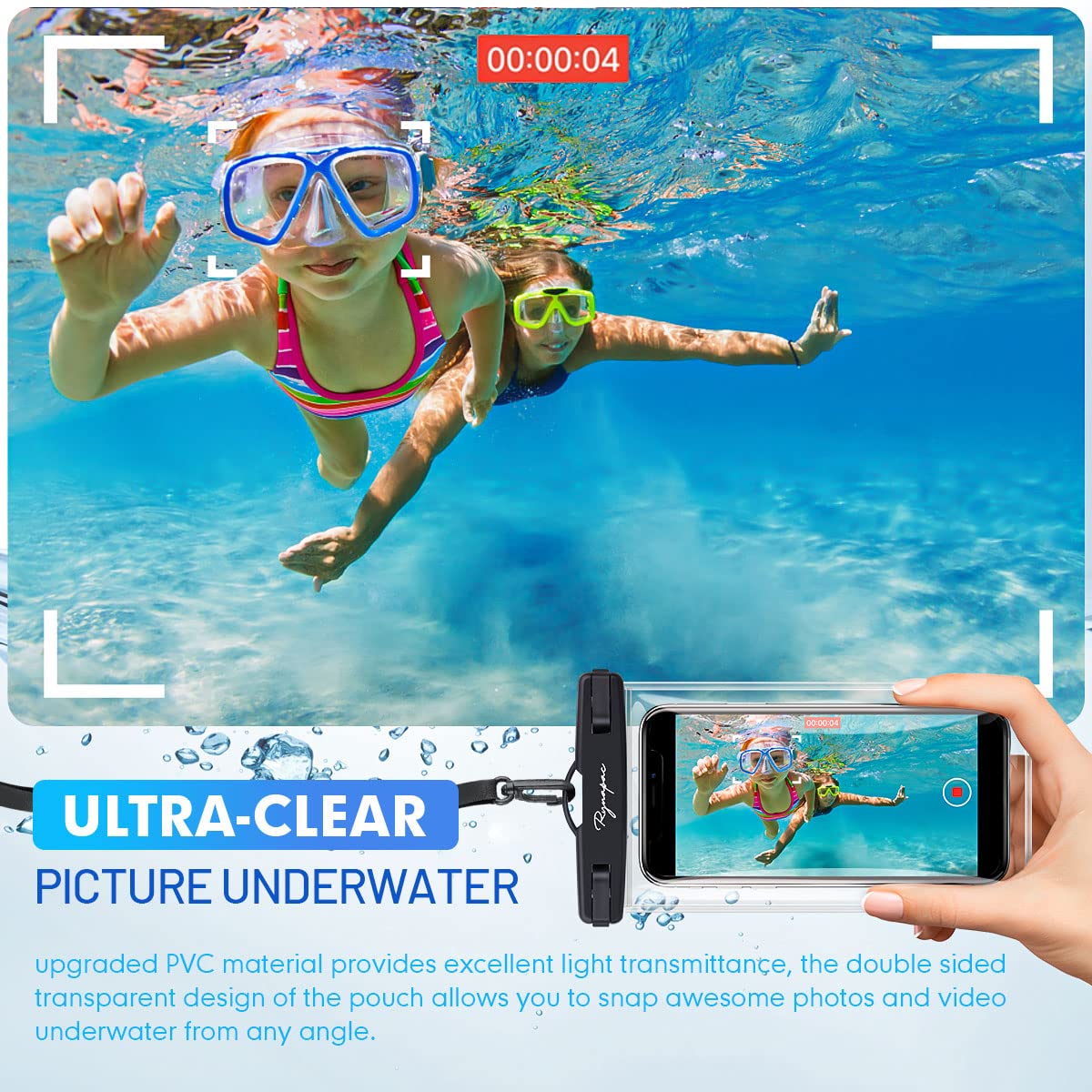 Rynapac Waterproof Phone Pouch Bag - 7.5In Waterproof Phone Case For Beach Travel Must Haves, Ipx8 Underwater Holder With Lanyar