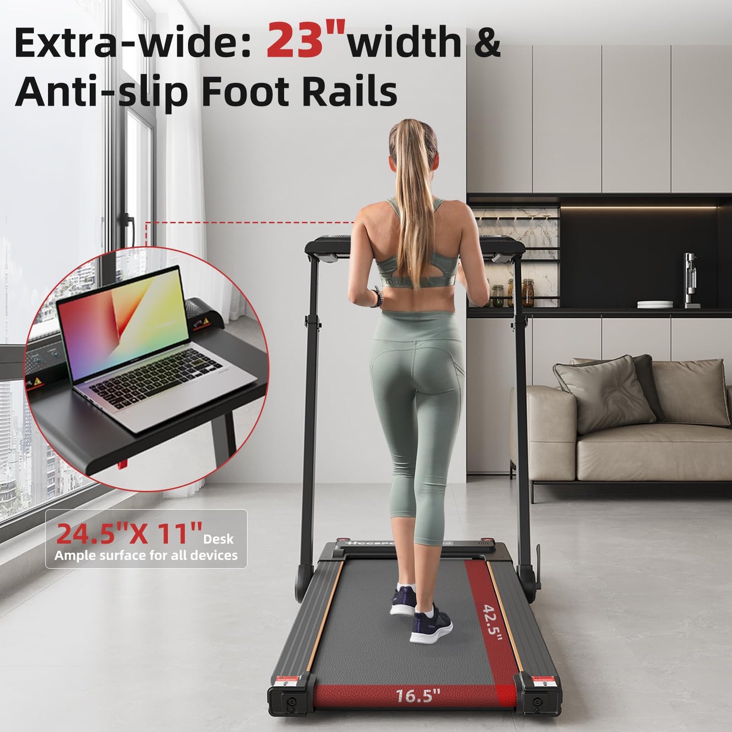 Hccsport Treadmill with Incline, 3 in 1 Under Desk Treadmill Walking Pad with Removable Desk Workstation 3.5HP Foldable Compact Walking Treadmills for Home Small Office with Wristband Remote Control