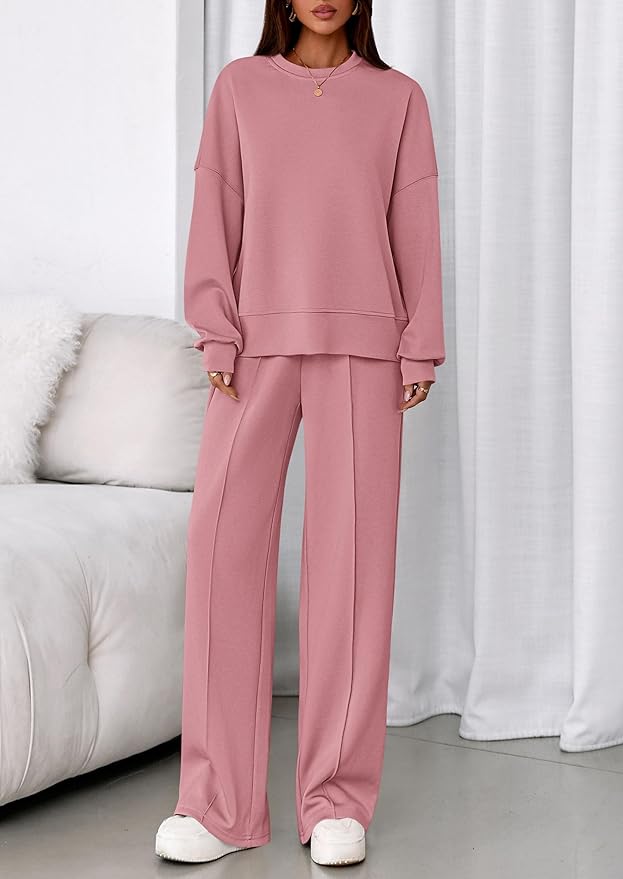 PRETTYGARDEN 2 Piece Sets For Women Fall Trendy Long Sleeve Sweatshirt Wide Leg Pants Loungewear Set Matching Sweatsuit