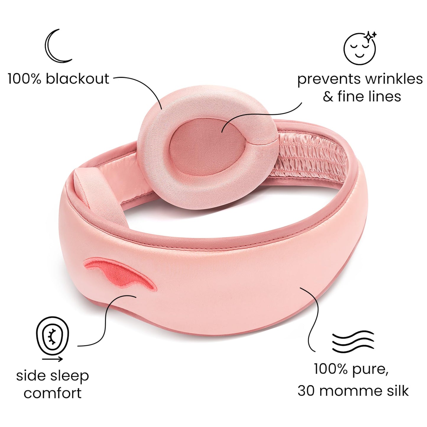 Manta Silk Mask - 100% Blackout Silky Sleep Mask, 22 Momme Premium Silk Eye Mask for Deep Sleep, Breathable & Machine Washable (Pink)