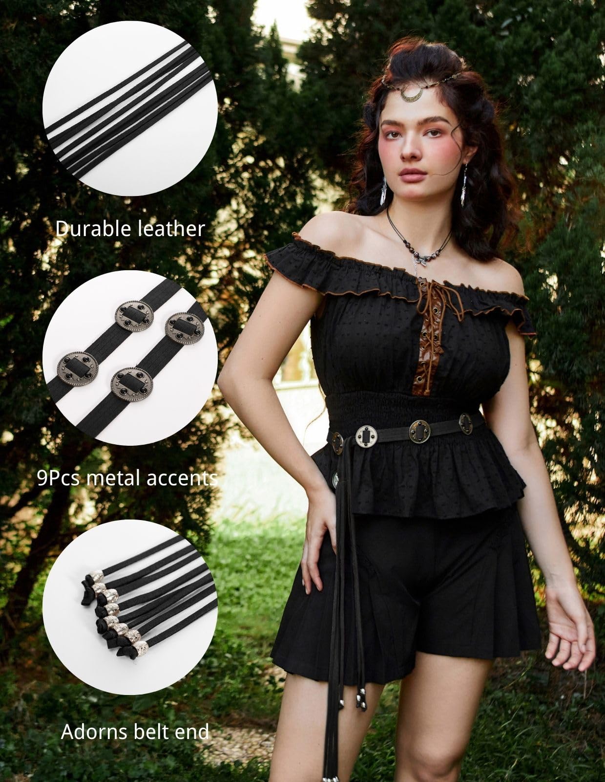 Scarlet Darkness Black Renaissance Belts for Women Costume Tied Belts Medieval Accessories Black