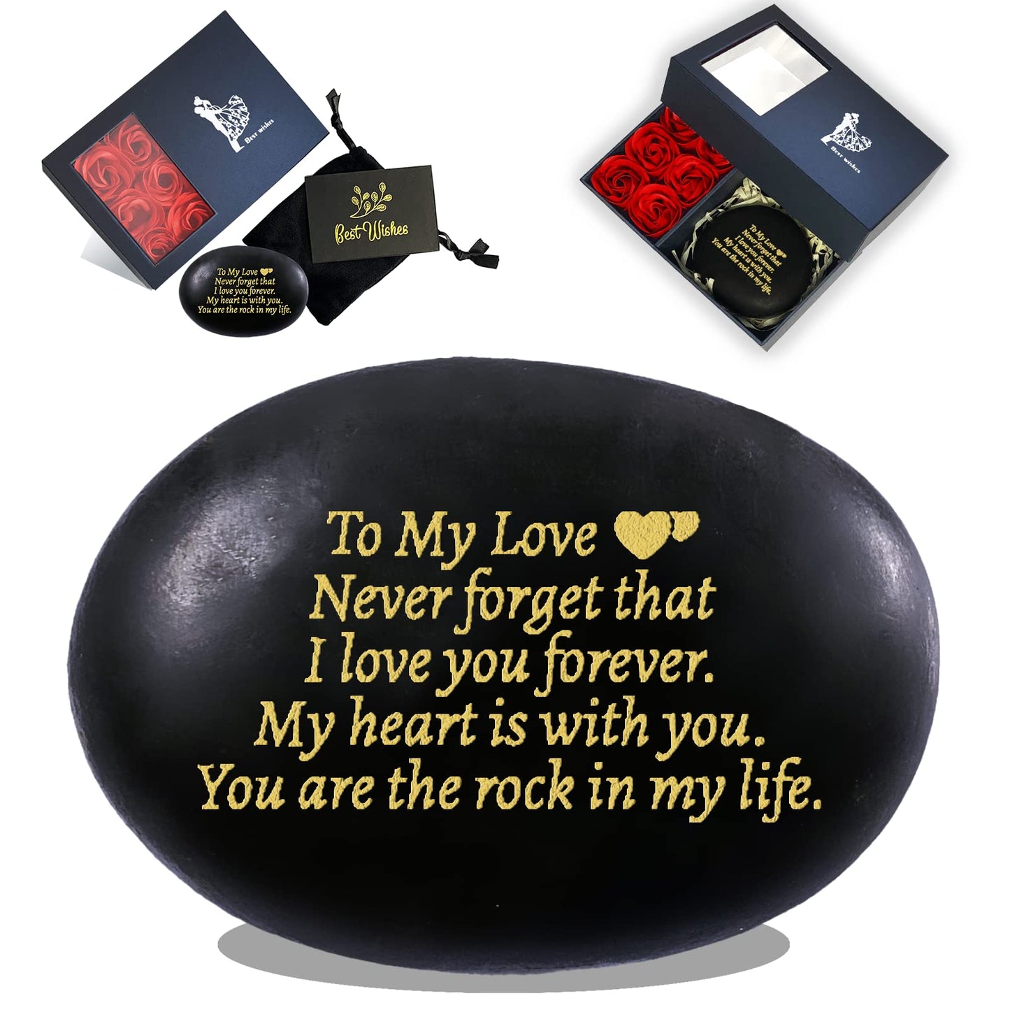 Anniversary Wedding Gifts for Him Her Boyfriend Girlfriend Husband Wife, Unique Engraved Rock Gifts with Romantic Words, 2.3-3.5 inches Stones Gifts
