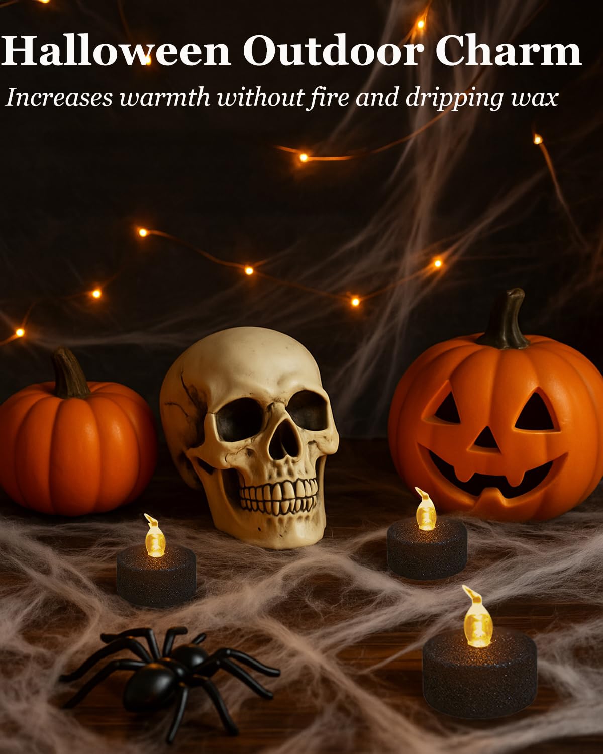 ONEIHOMM Black Tea Lights with Timer, 12 Pack Glitter Tealights Candles Battery Operated for Holiday, Event, Halloween Decorations
