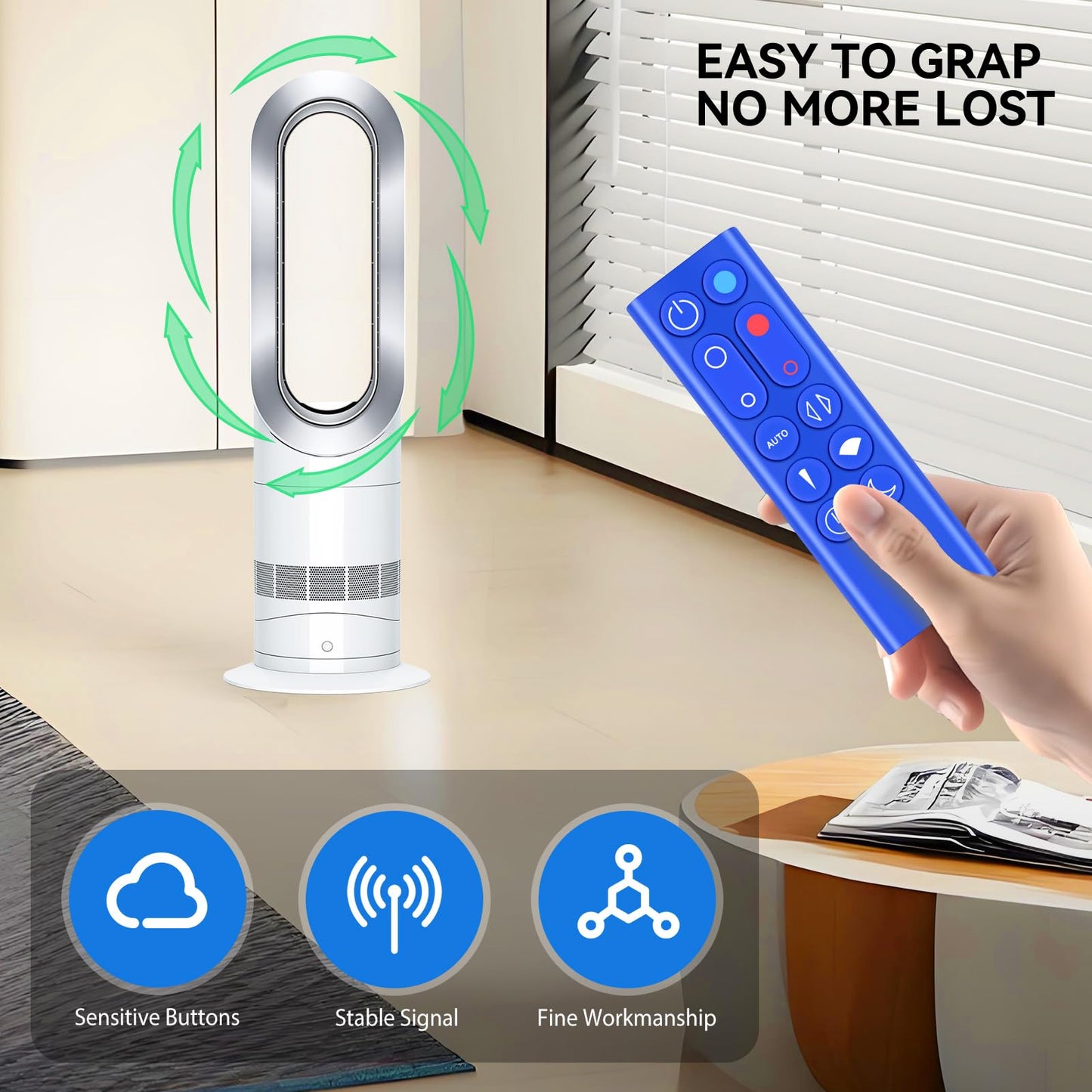 Hzime Replacement Remote Control Compatible For Dyson Hp03 Hp02 Hot + Cool Air Purifier Heater Fan (Blue Color With Battery)