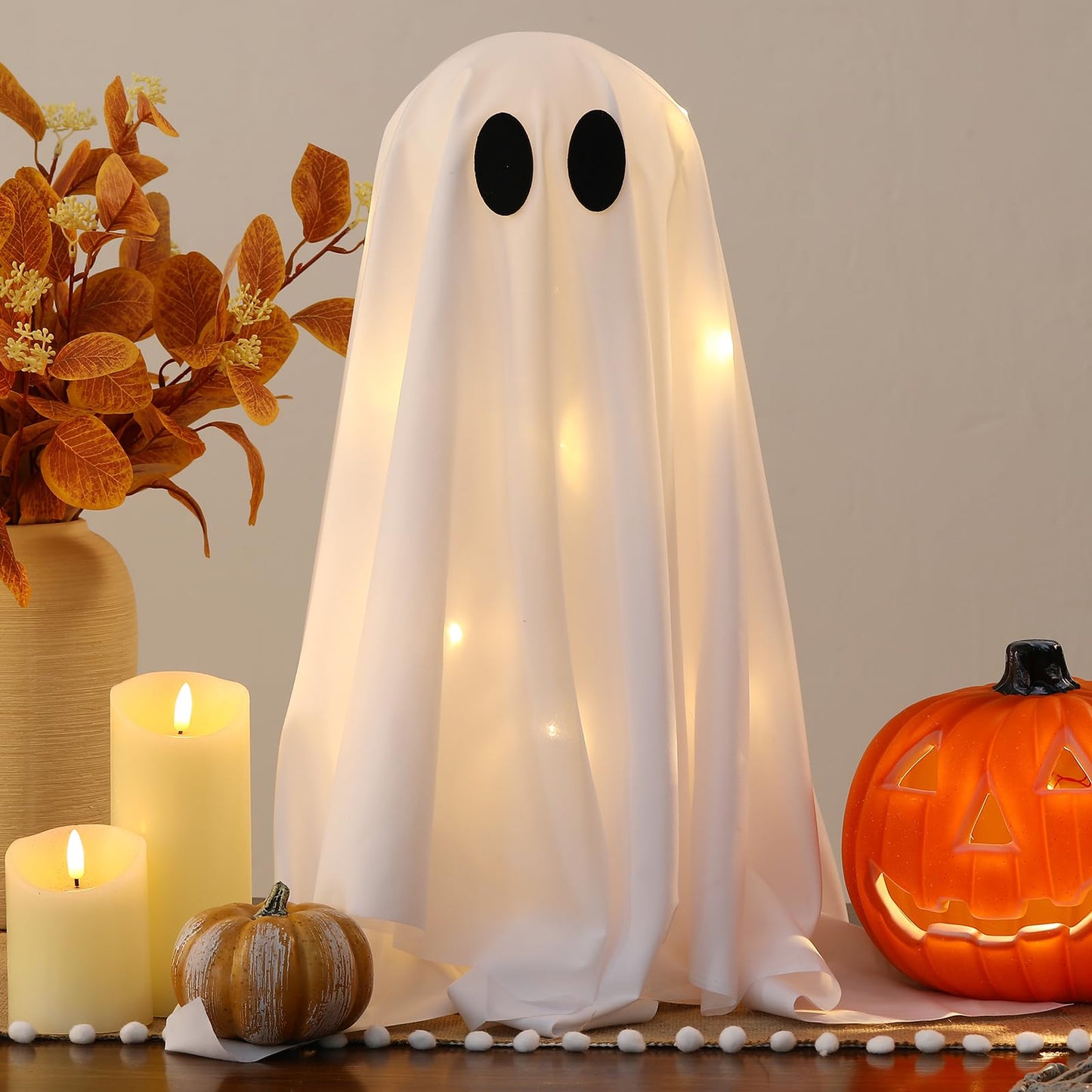 Halloween Decorations -2 Packs Spooky Ghosts with String Lights-Scary Ghost for Halloween Decor Indoor Party Home Table Room Kitchen and Fireplace Decor