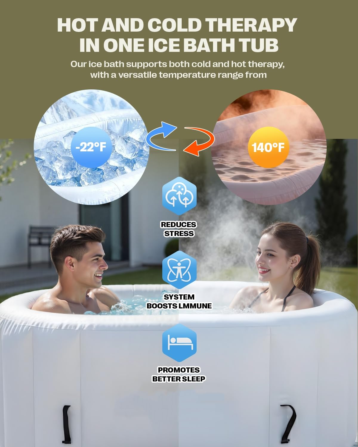 SWRORDAWN Upgrade 179 Gal XXL Ice Bath Tub Fits Tall 6'7" Athletic,Water Chiller Compatible Cold Plunge Tub for Recovery,5-Layer Portable Inflatable Ice Bathtub with Lid for Indoor Outdoor Use,Black