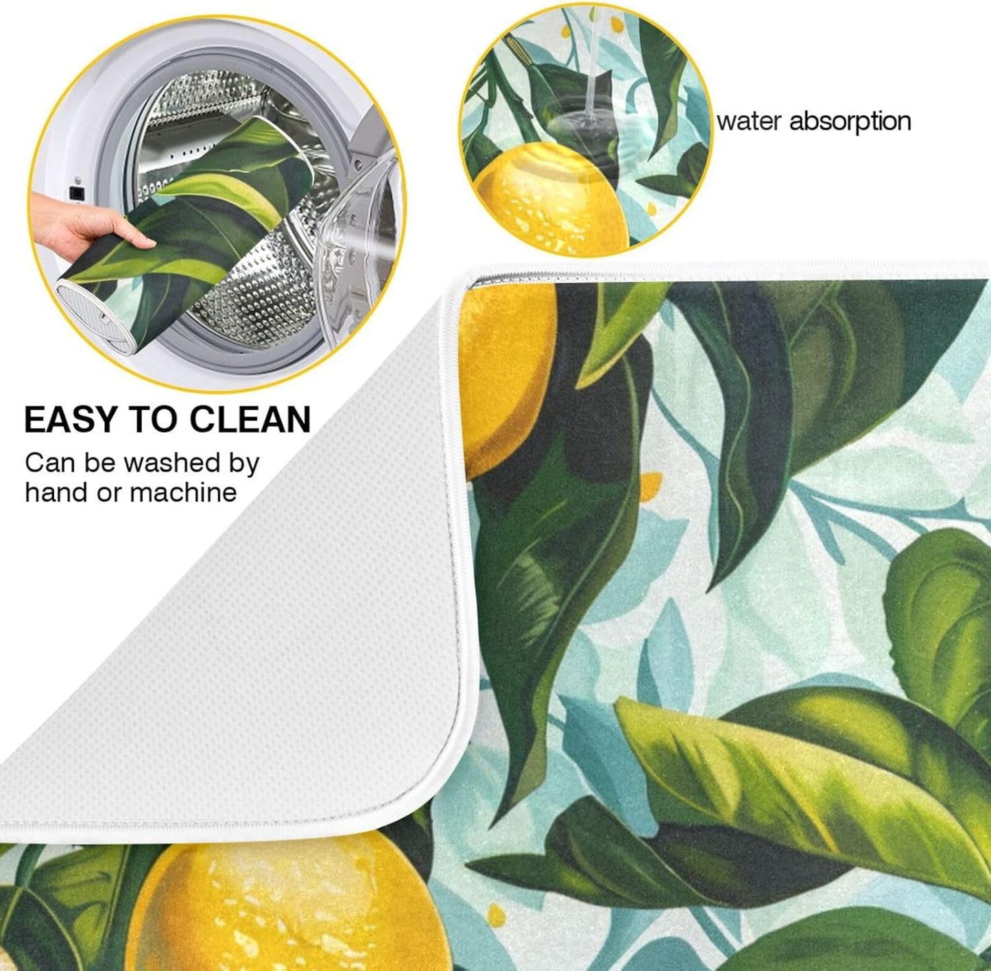 ALAZA Dish Drying Mat, Lemon Leaves Absorbent Dish Drying Pads for Kitchen Countertop 16 x 18 inches