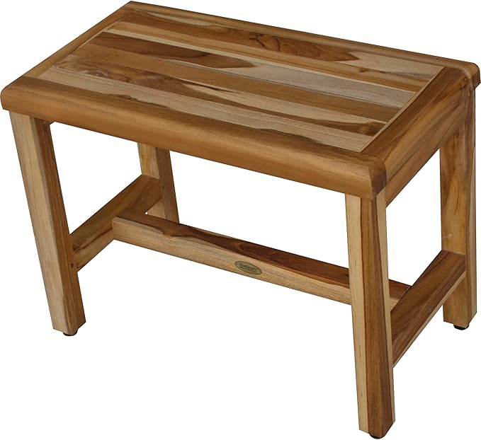 EcoDecors Eleganto 16 Inch Height Natural Color Waterproof Teak Wood Shower Bench Stool Seat Chair for Inside Shower Provides Safety, Storage, and Organization for Bathroom Accessories