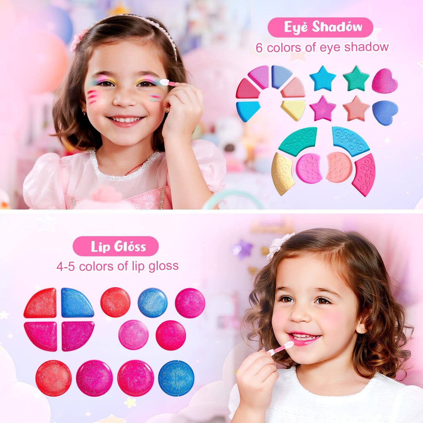 Cleboen 12 Pack Kids Makeup Blind Ball Party Favors - Surprise Cosmetic Blind Balls with Lip Gloss, Eyeshadow & Sponge Blusher (3 Styles, 2 with Mirrors), Party Favors Supplies Gifts for Girls
