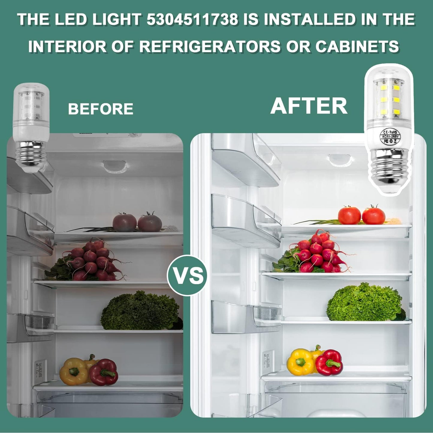 AMI PARTS KEI D34L Refrigerator Bulb 5304511738 E27 LED Refrigerator Light Bulb 3.5W Compatible with frig.idaire Kenmore Light Bulb AP6278388 PS12364857 (85V-265V White Light*2 Pice)