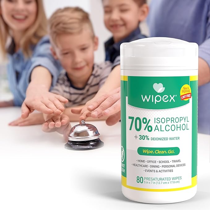 Wipex Alcohol Wipes for Electronics - Lint Free Tech Wipes with 70% Isopropyl Alcohol - Equipment Cleaning for Computers, iPhones and Household Items, 80 Count (Pack of 12)